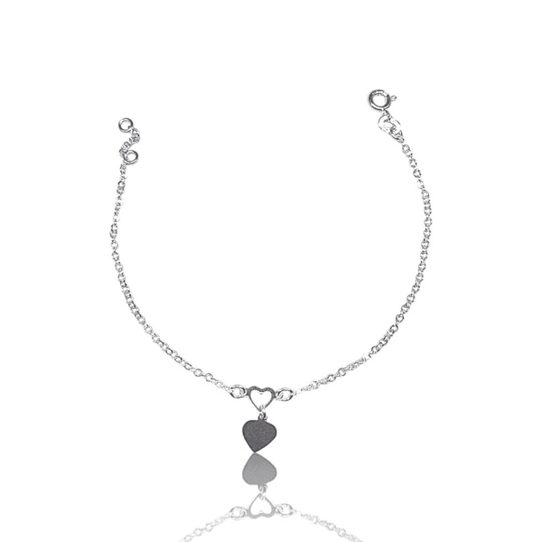 PULSEIRA CORACAO VAZADO E CORACAO LISO PRATA 925