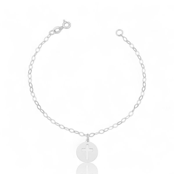 PULSEIRA CRUZ VAZADA NO PINGENTE REDONDO PRATA 925