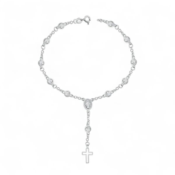 PULSEIRA TERCO ZIRCONIA MEDALHA MILAGROSA PRATA 925