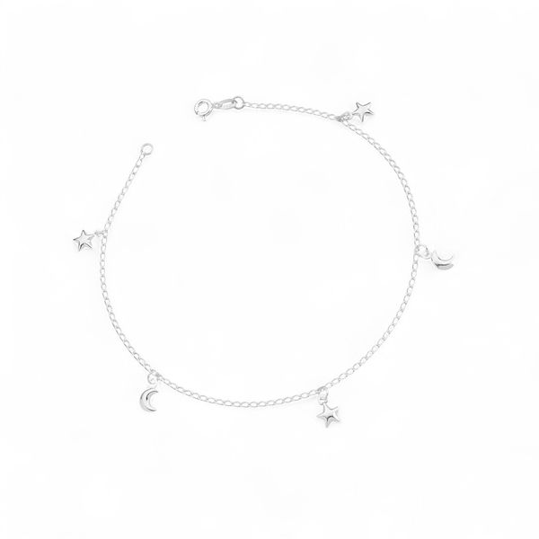 TORNOZELEIRA LUA ESTRELA PRATA 925