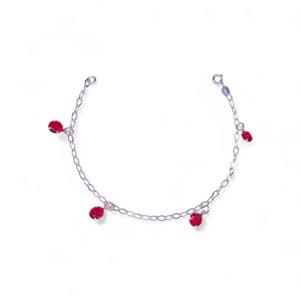 PULSEIRA INFANTIL 4 ZIRCONIA VERMELHO PRATA 925