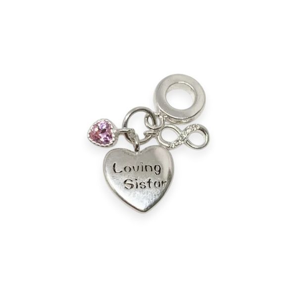 BERLOQUE PATUÁ LOVING SISTER INFINITO E CORAÇAO ROSA PRATA 925