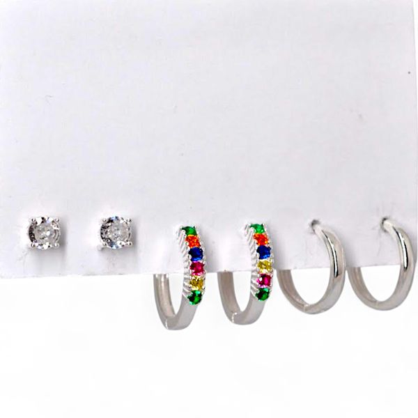 TRIO ARGOLA CLICK COLORIDA / LISA / BRINCO ZIRCONIA REDONDO 3MM