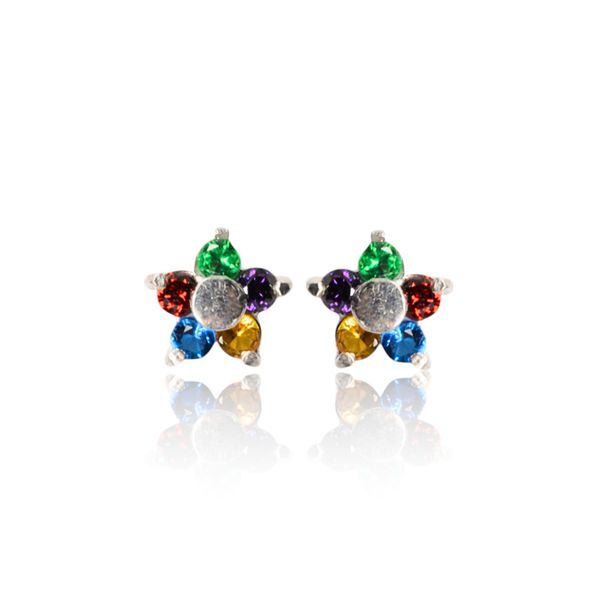 BRINCO FLORZINHA ZIRCONIA COLORIDA