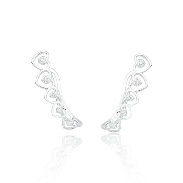BRINCO EAR CUFF CORACOES VAZADOS COM ZIRCONIA