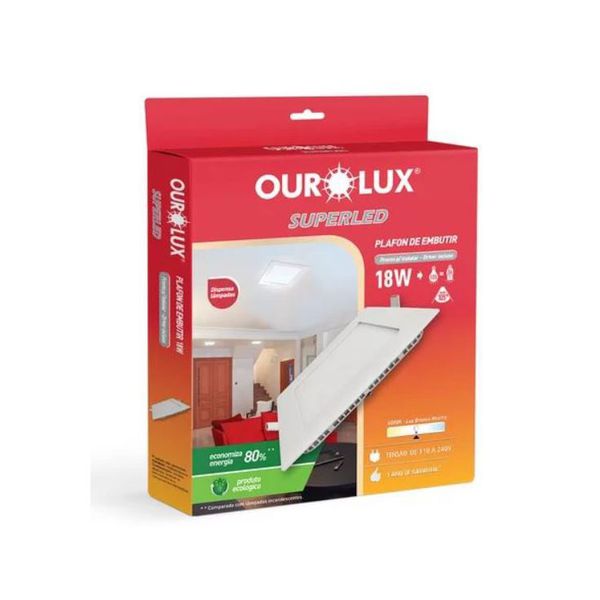 Plafon Embutido Led Quadrado 18W 4000K - Ourolux 