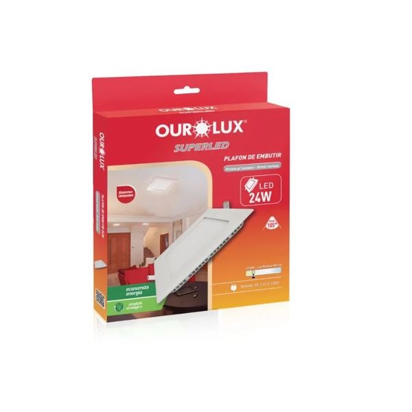 Plafon Embutido Led Quadrado 24W 2700K - Ourolux 