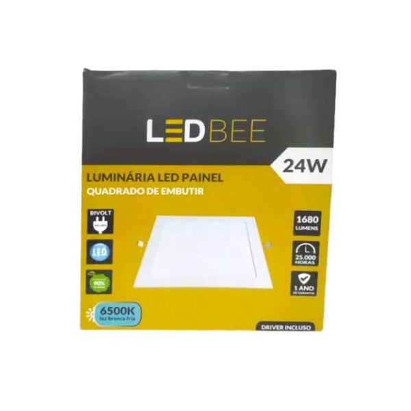 Plafon de Embutir Quadrado 24W 6500K Luz Branca - Ledbee