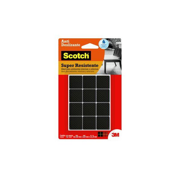 Protetor Antideslizante 3M Scotch™ Quadrado Preto Médio - 12 unidades