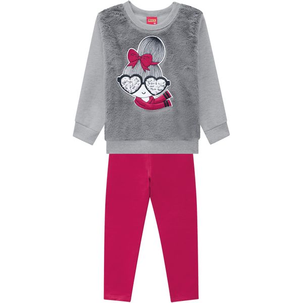 Conjunto Moletom Blusa de Pêlo e Calça Legging Flanelada Kyly Bebê Feminino Tamanho 1, 2 e 3