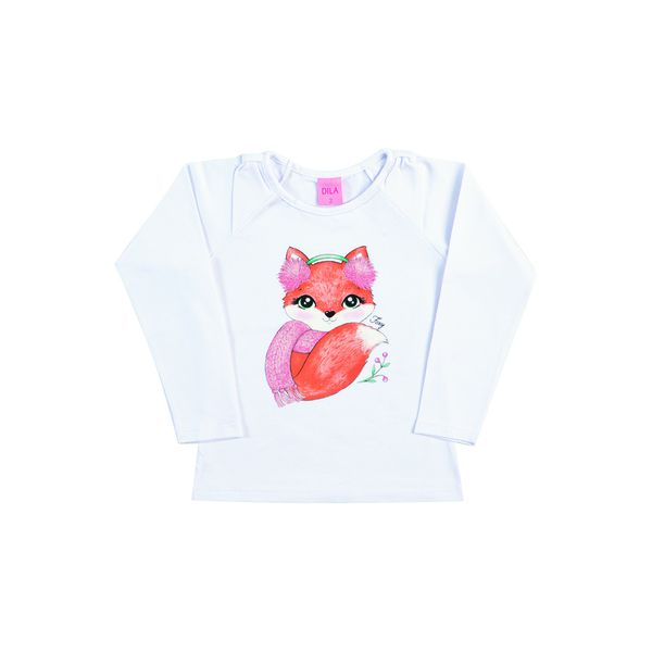 Blusa Manga Longa Dila Bebê Feminina Raposa Branca Tamanho 1-2-3