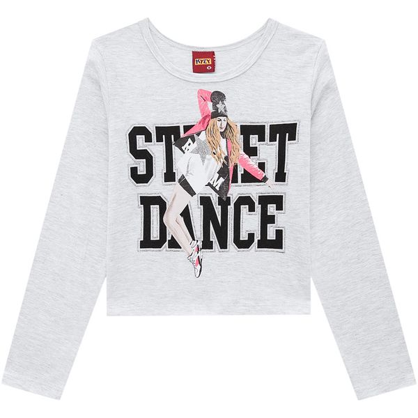 Blusa Cropped Manga Longa Kyly 4-6-8 Street Dance Cinza Mescla