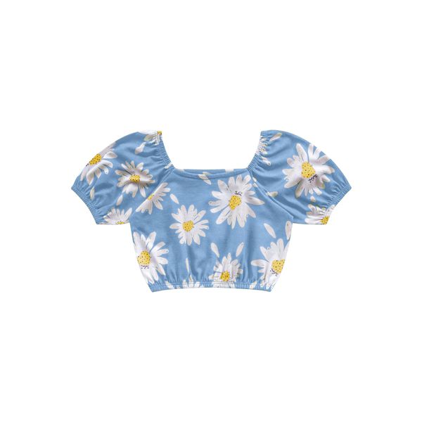 Blusa Fakini Infantil Feminina 4 ao 10 - Azul Claro - Florido 