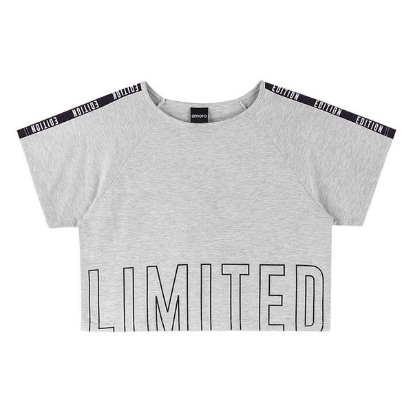 Blusa Amora Feminina 12 ao 18 - Cropped Cinza