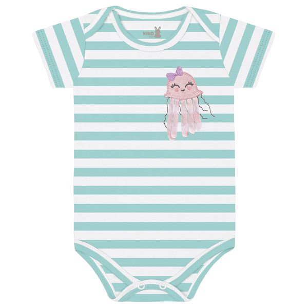 Body Kiko Baby Bebê Feminino RN ao G - Verde Água Listrado