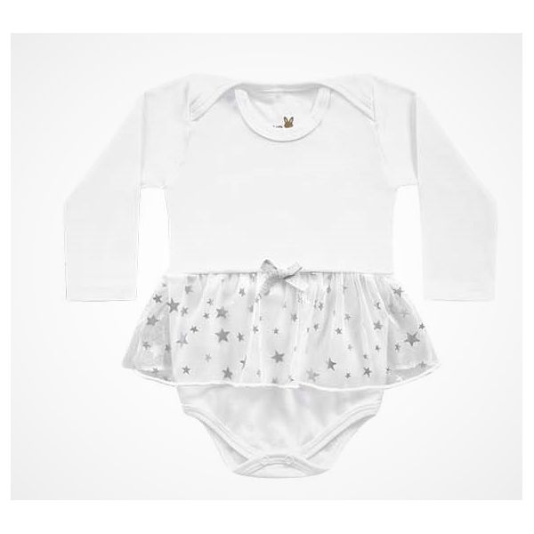 Body Manga Longa Kiko Baby Bebê Feminino Branco com Babados Tamanho RN ao G