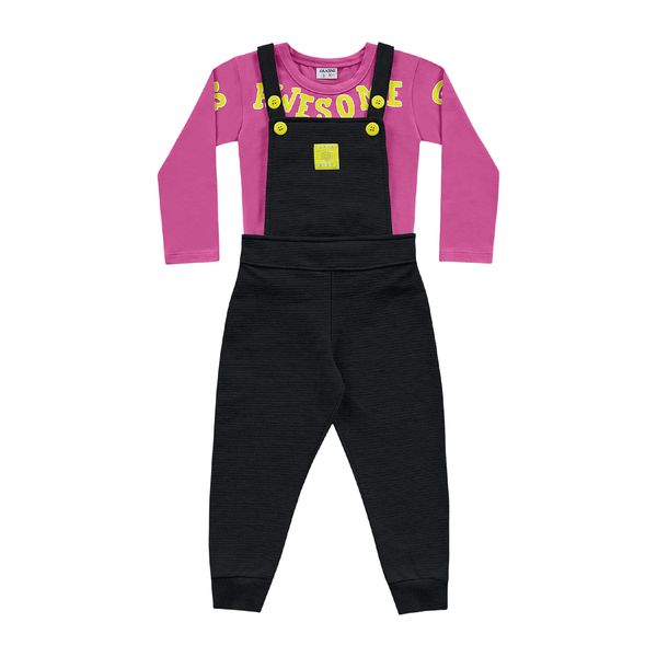 Jardineira com Blusa Manga Longa Fakini 1-2-3 Fucsia com Preto