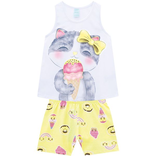 Pijama Kyly Feminino Infantil Estampa Gatinho Tamanho 4 ao 8