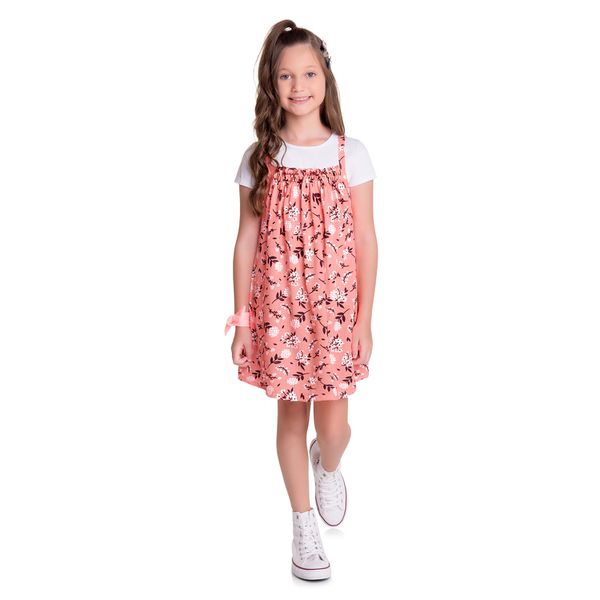 Vestido com Blusa Kyly Infantil 4-6-8 - Laranja Neon