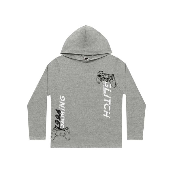 Camiseta Manga Longa Masculina Fakini 12 ao 18 Com Capuz - Cinza Mescla