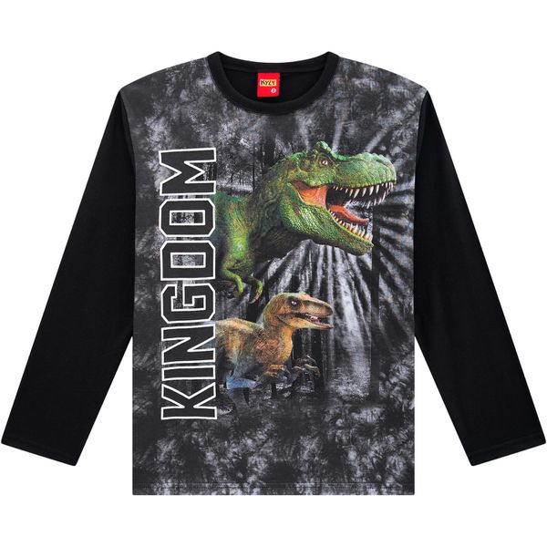 Camiseta Manga Longa Kyly 10 ao 16 - Preta Dinossauros