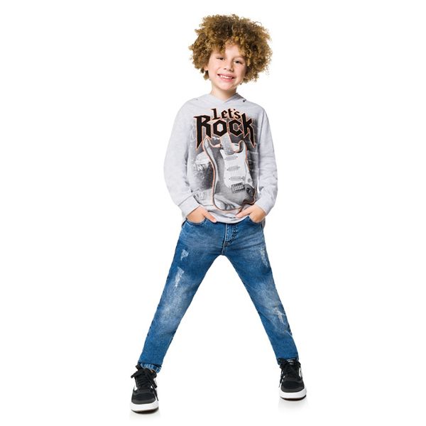 Camiseta Manga Longa Kyly 10 ao 16 Lets Rock Cinza Mescla