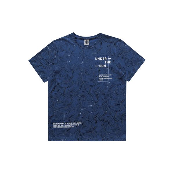 Camiseta Fakini Masculina 14 ao 18 - Azul - Folhagens