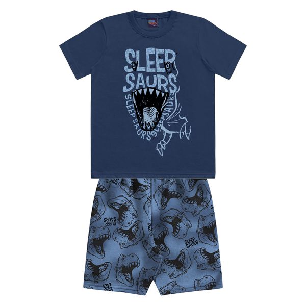 Pijama Kiko e Kika Infantil Masculino 4-6-8 Azul Marinho Dinossauro