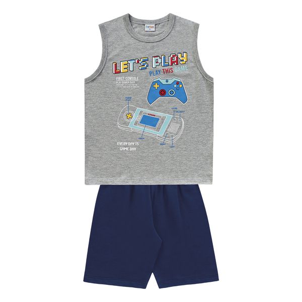 Conjunto Infantil Masculino Fakini 4-6-8 - Cinza com Marinho