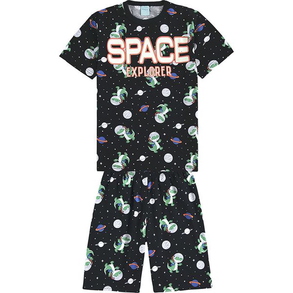 Pijama Kyly Infantil Masculino 10 ao 16 Preto Estampado