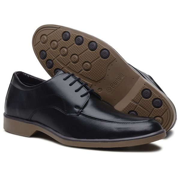 Sapato Casual Social de Amarrar Comfort Macio Estiloso Solado Amber - Preto