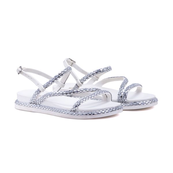 Sandália Feminina Papete Casual Tiras Finas Strass Fivelinha - OFF WHITE