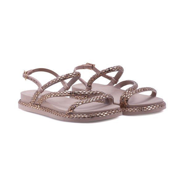 Sandália Feminina Papete Casual Tiras Finas Strass Fivelinha - Nude