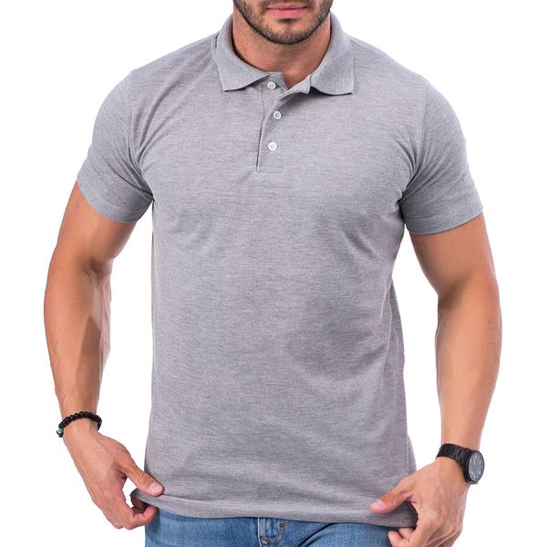 Camiseta Polo Masculina Algodão Básica Lisa Premium - Cinza