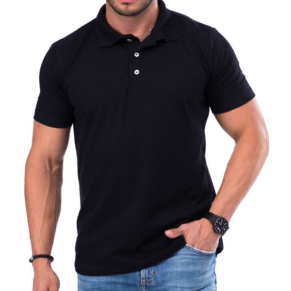Camiseta Polo Masculina Algodão Básica Lisa Premium - Preta