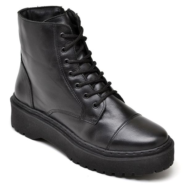 Bota Coturno Plataforma Tratorada Em Couro Macio Comfort - PRETO