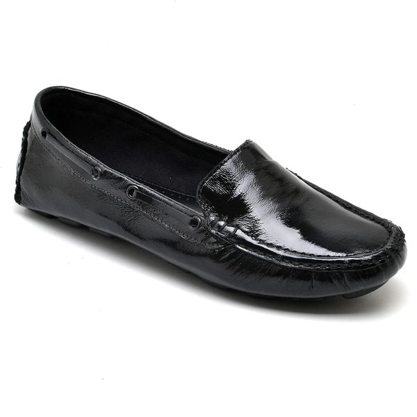 MOCASSIM DRIVE FEMININO CASUAL EM COURO - PRETO VERNIZ