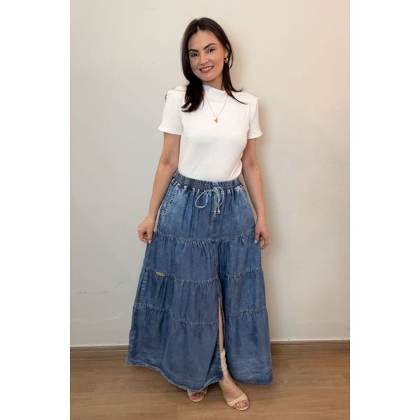 Saia Alice jeans longa