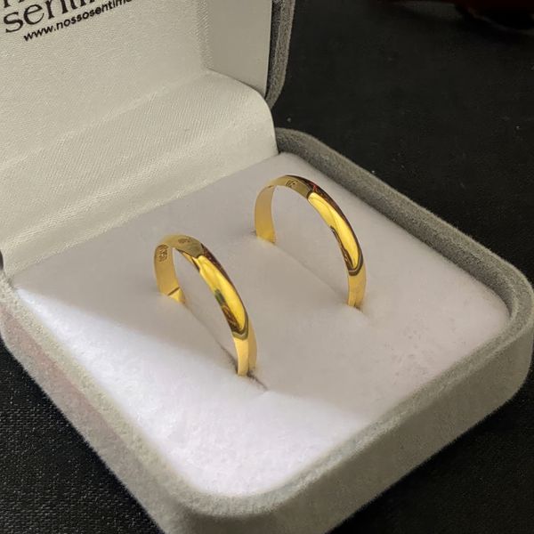 Par de Alianças Casamento Ouro 18k Amarelo 3mm Abaulada Polido 3g 