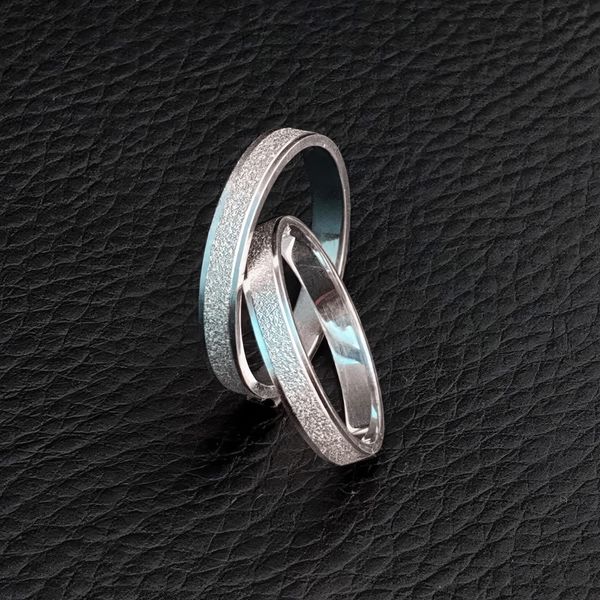 Par de Alianças Compromisso Prata Prata 3mm Quadrada 2 Frisos Diamantado 