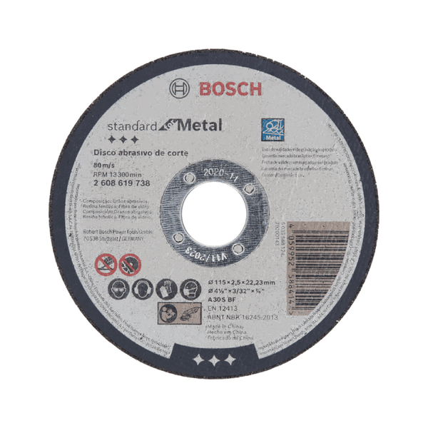 Disco de corte Standard for Metal 115x2,5mm centro reto C/ 50 Pçs Bosch