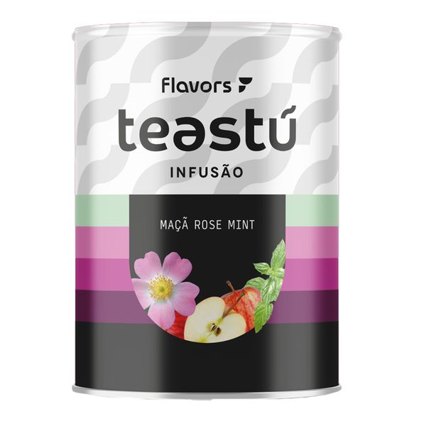 Chá Teastú Infusão Gourmet Maçã Rose Mint 150g, blend natural com maçã, rosa e hortelã, perfeito para momentos relaxantes.