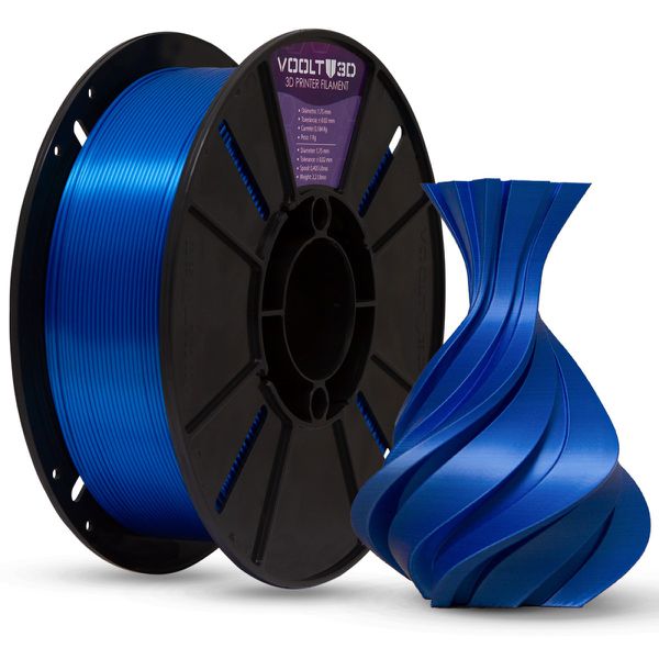 Filamento PLA Azul Safira V-Silk 1kg para Impressão 3D, acabamento metálico brilhante e efeito luxuoso.