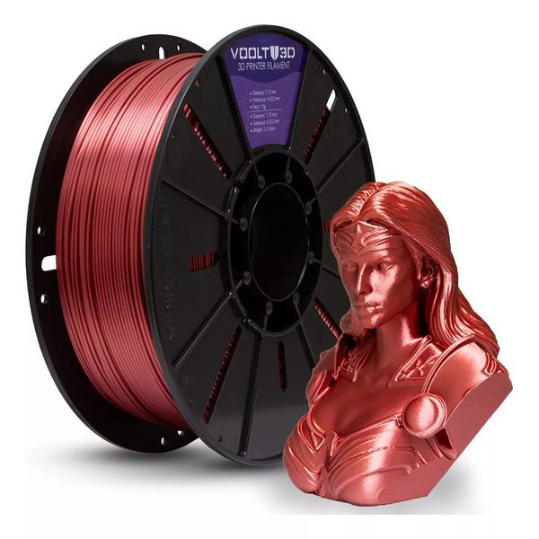 Filamento PLA Bronze V-Silk 1kg para Impressão 3D, acabamento metálico brilhante e efeito bronze sofisticado.