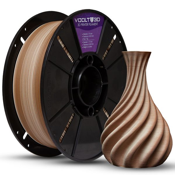 Filamento PLA Duo Color com Madeira Pinus e Tabaco 1kg para Impressão 3D, acabamento natural e bicolor com efeito madeira realista.