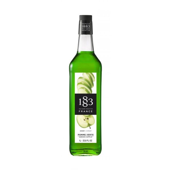 Xarope 1883 Maison Routin Maçã Verde 1L, ideal para coquetéis, sodas italianas e sobremesas.