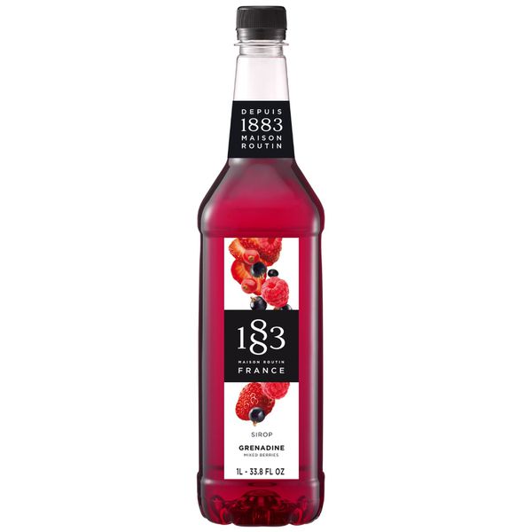 Xarope 1883 Maison Routin Grenadine 1L, ideal para coquetéis, sodas italianas e sobremesas.