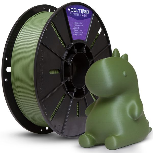 Filamento PLA Voolt3d Verde Oliva Velvet 1kg para impressão 3D com acabamento aveludado