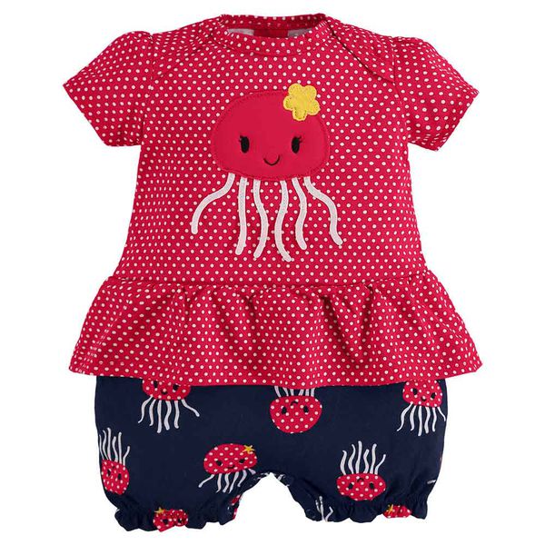Romper bebê vermelho poá e àgua viva Kyly