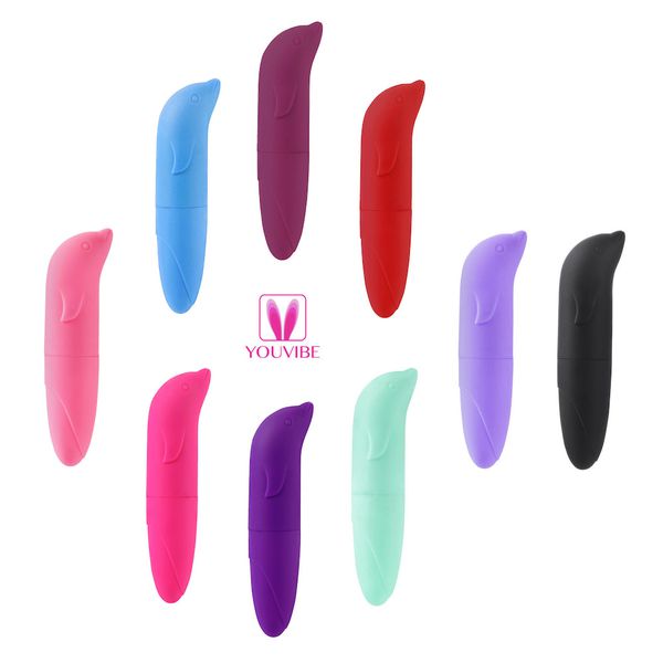 Vibrador Ponto G em formato de golfinho em ABS, super resistente, ponta levemente curvada, possui toque suave e aveludado